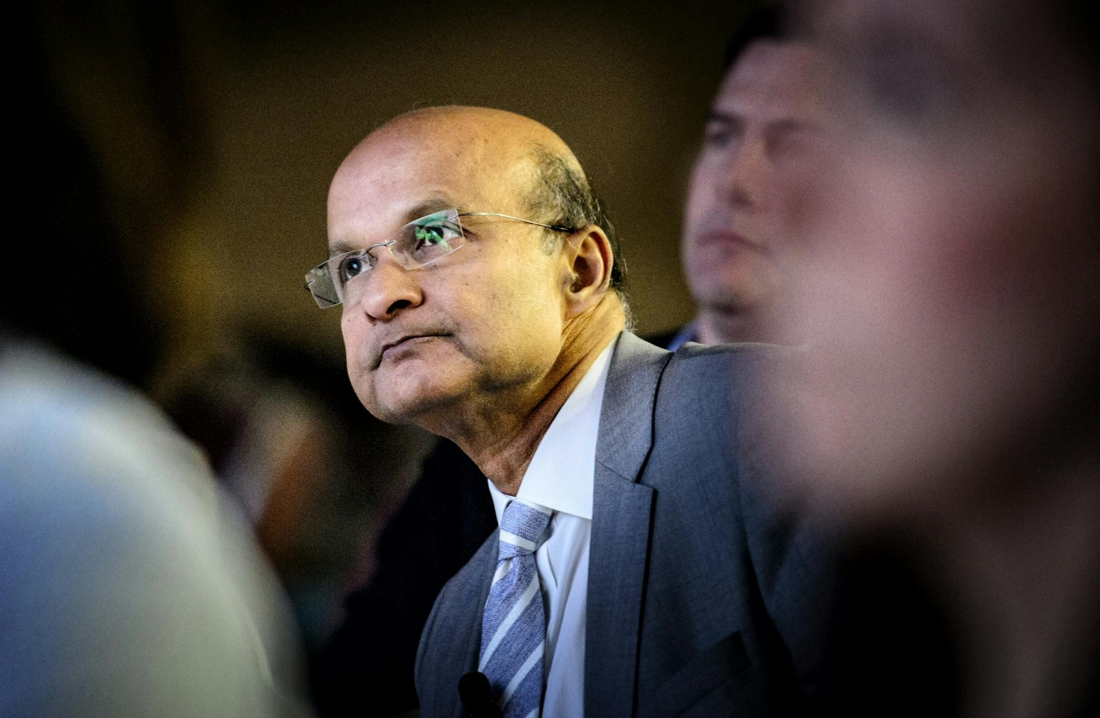 Medtronic CEO Omar Ishrak waited to taker the stage at LifeScience Alley's one-day conference in the Minneapolis convention center.