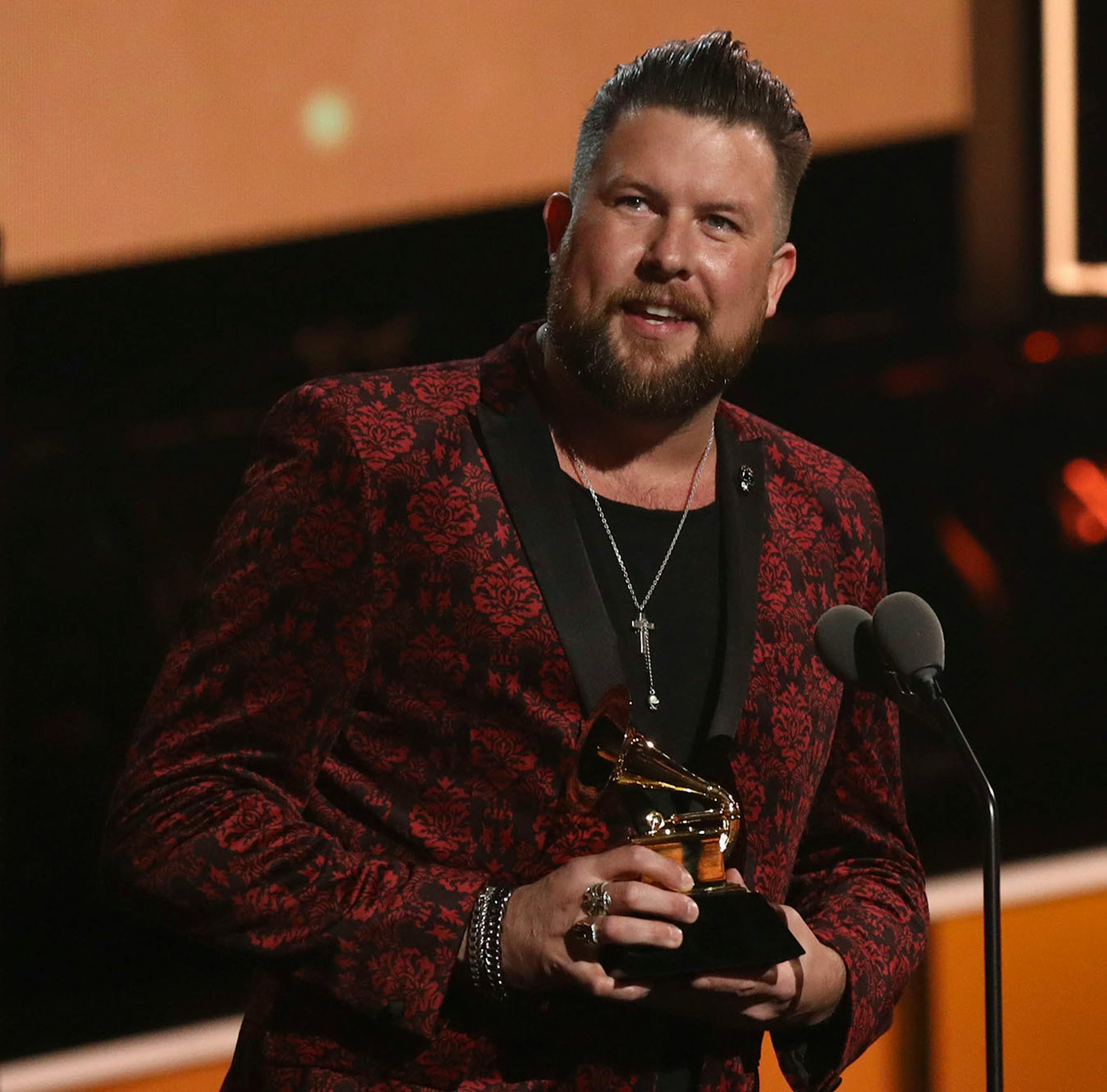 Zach Williams accepts the best contemporary Christian music album award for "Chain Breaker" at the 60th annual Grammy Awards at Madison Square Garden on Sunday, Jan. 28, 2018, in New York.