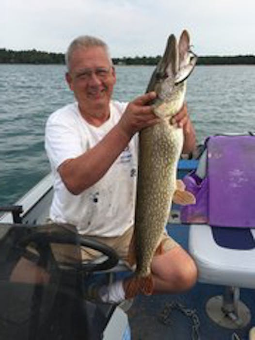 Bill Sutor of Fergus Falls caught this 38-inch northern on Big Sand Lake (northeast of Park Rapids). At first Sutor thought he had snagged a rock, but it turned out to be his largest catch ever.