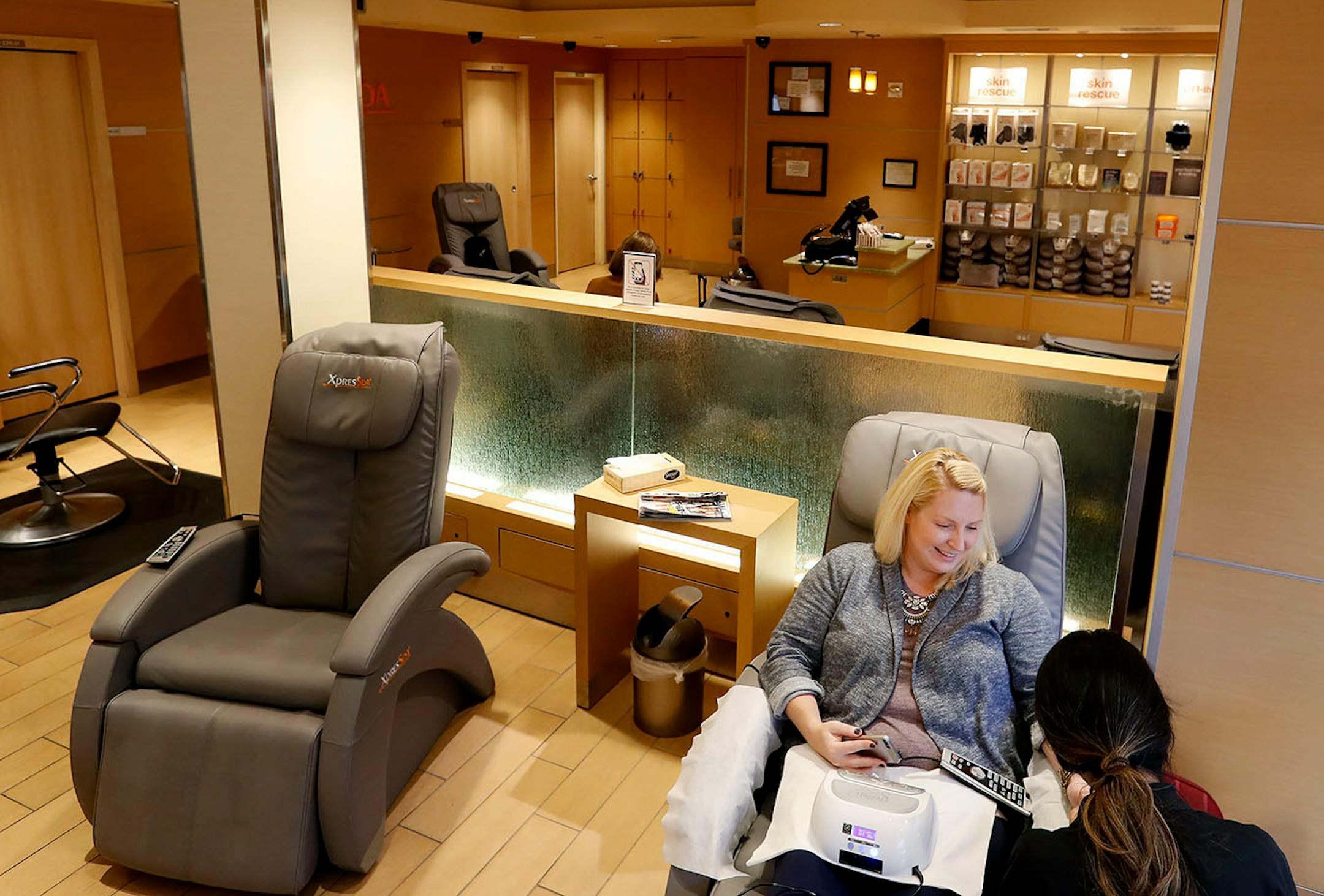 Annie Rients of Shakopee, got a manicure at XpressSpa in Concourse F at the Minneapolis St. Paul International Airport.
