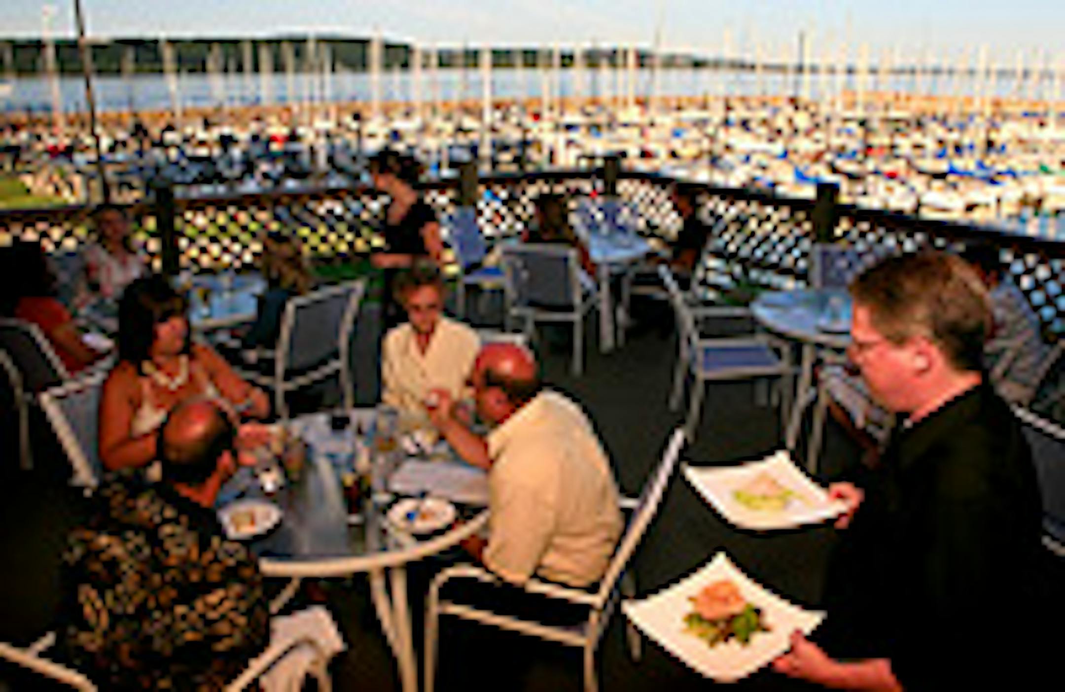 Diners at Nosh enjoy food made with local ingredients and deckside views of Lake Pepin and the Lake City marina.