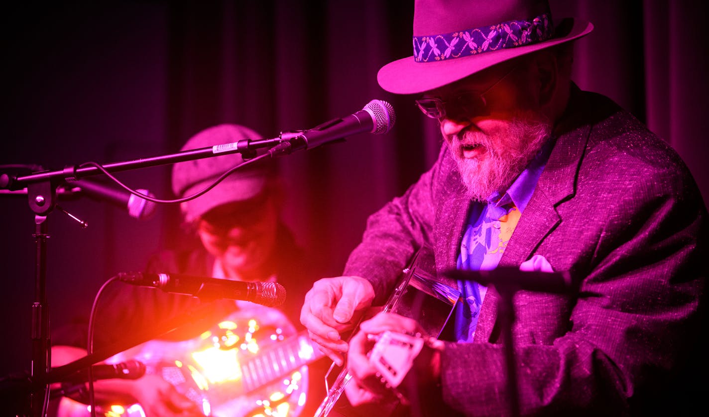 Dakota Dave Hull, right, performed with Kari Larson during a concert Thursday night at Hook & Ladder. The venue was hosting a show for KFAI Radio's Dakota Dave Hull's retirement. ] (AARON LAVINSKY/STAR TRIBUNE) aaron.lavinsky@startribune.com Three new music venues in town offer the intimate, warm "listening room" vibe of house parties and the long-beloved Cedar Cultural Center, including the very intimate Warming House in south Minneapolis, plus the Hook & Ladder Theatre and the Aster Cafe's Riv