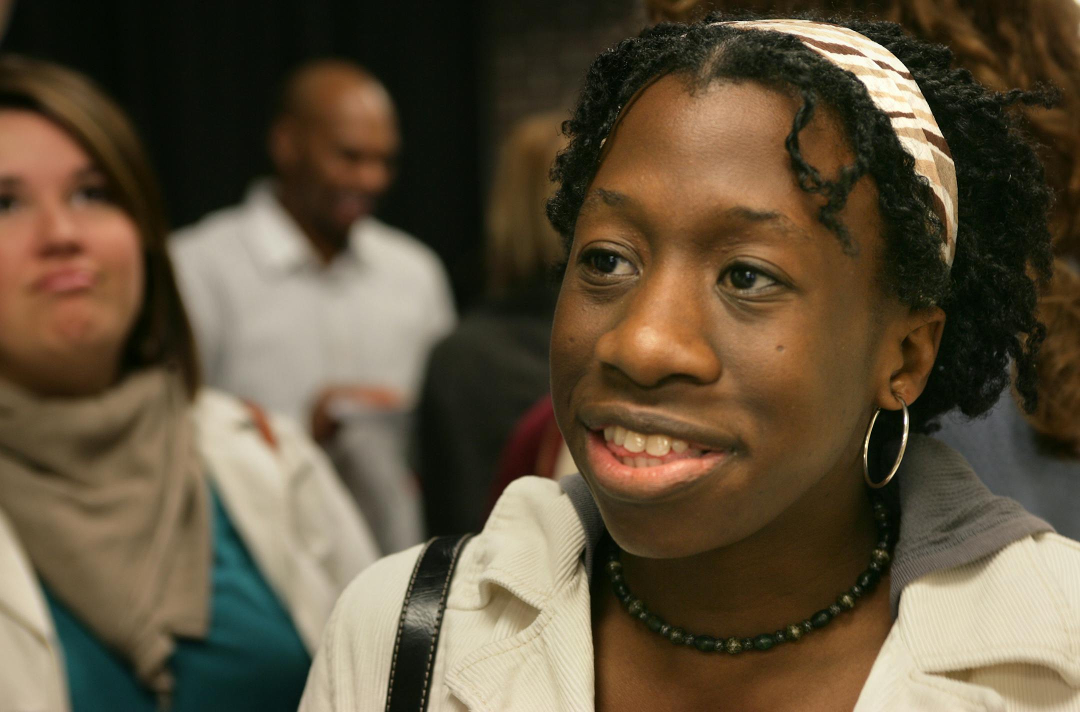 Glenise Johnson (23) of St. Paul attended Pastor Peter Haas' sermon at Substace Church at Fridley High School.