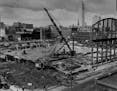 The new Armory Building under construction in downtown Minneapolis on June 16, 1935. Photo courtesy the Minneapolis Newspaper Photograph Collection at