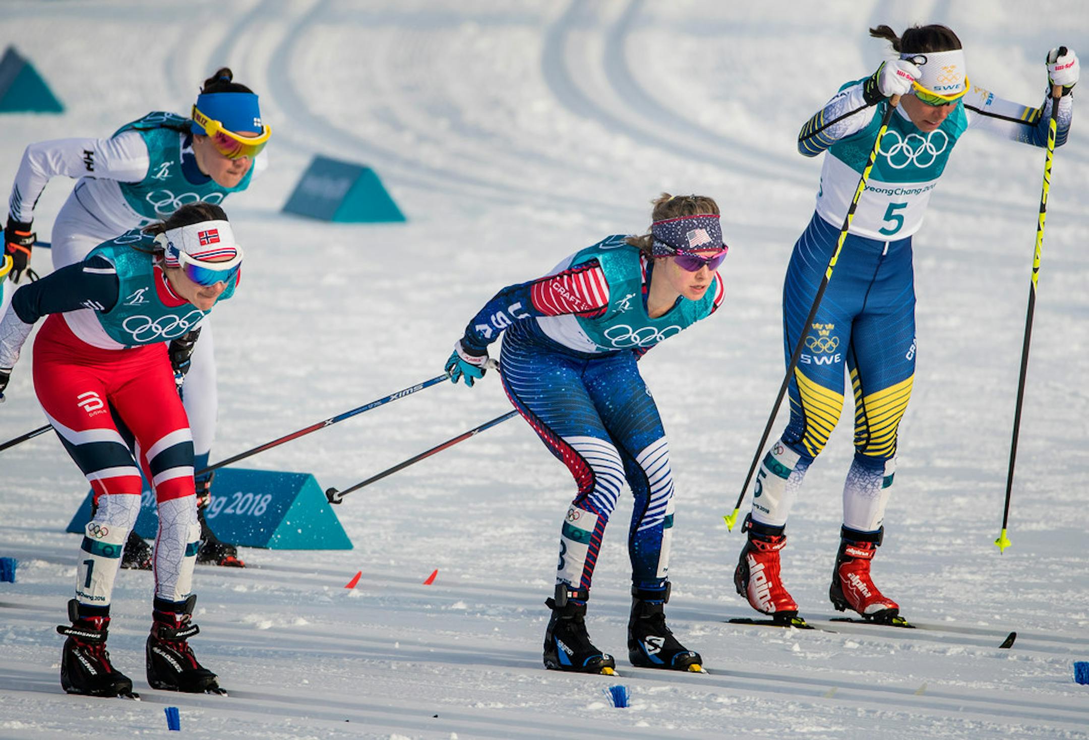 Jessie Diggins of Afton finished fifth in the 7.5-kilometer skiathlon Saturday.