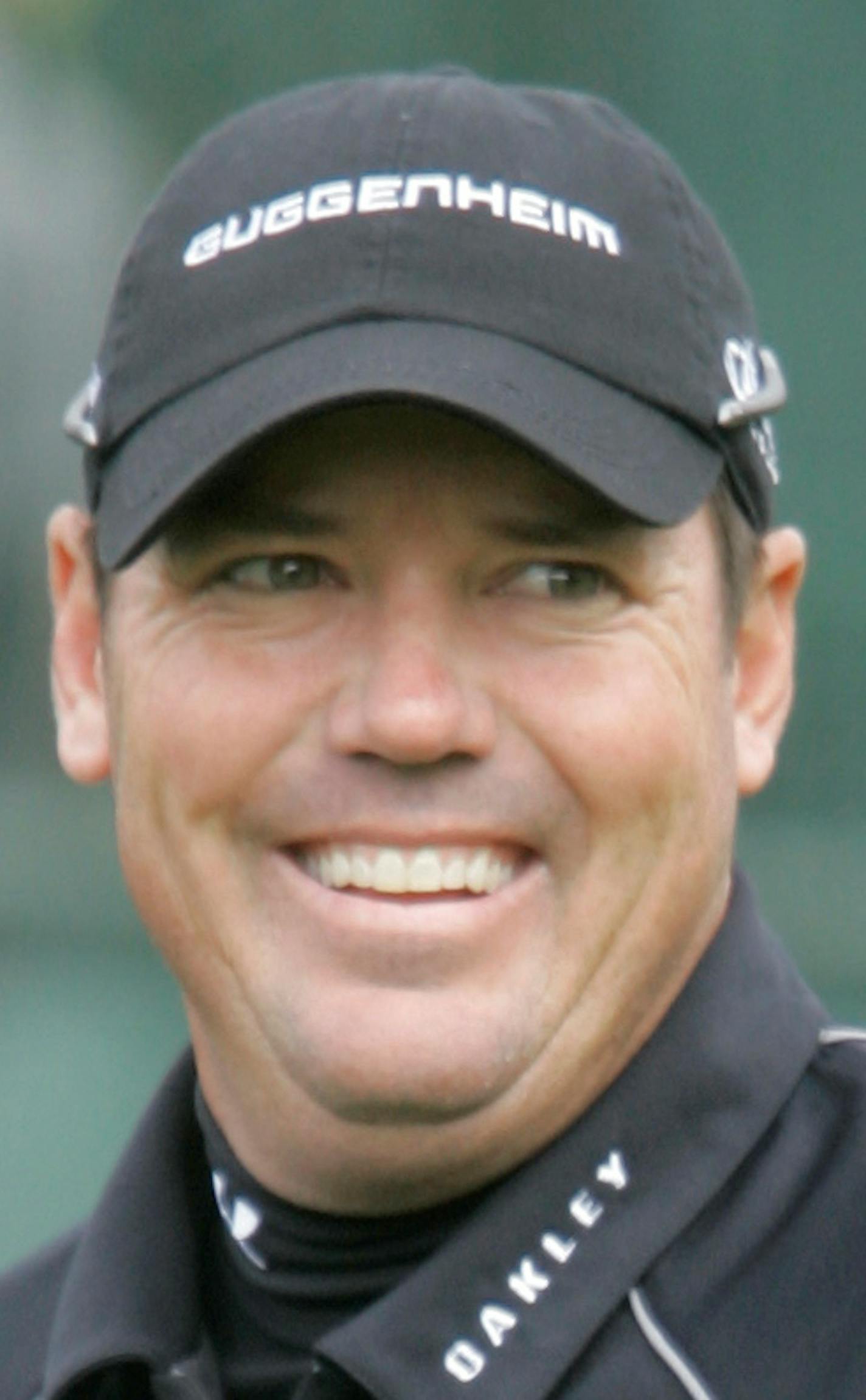 Rich Beem smiles on the 16th hole at Pebble Beach golf links during the first round of the AT&T Pebble Beach National Pro-Am golf tournament in Pebble Beach, Calif., Thursday, Feb. 12, 2009. (AP Photo/Jeff Chiu) ORG XMIT: OTKJC102