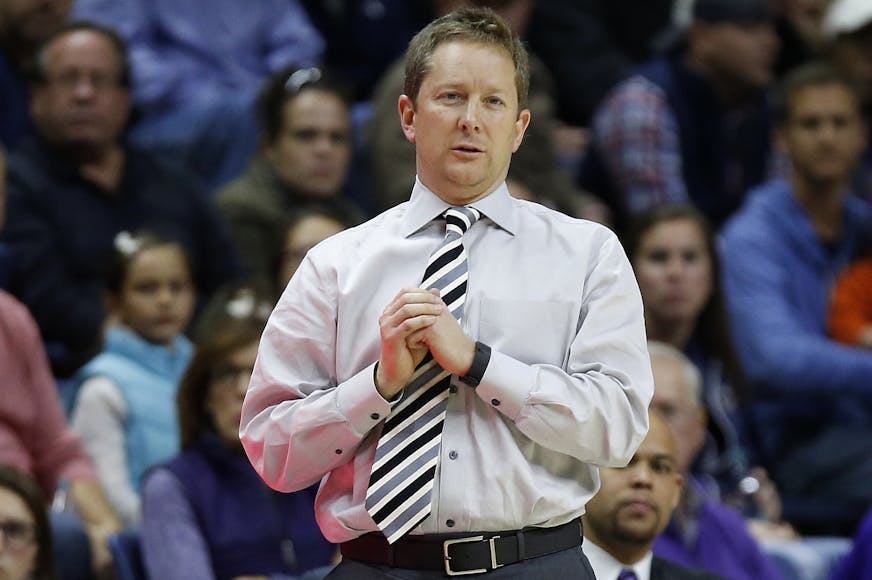 Furman head coach Niko Medved during the second half of an NCAA college basketball game against Connecticut in Storrs, Conn., Saturday, Nov. 21, 2015. Connecticut won 83-58. (AP Photo/Michael Dwyer) ORG XMIT: CTMD101