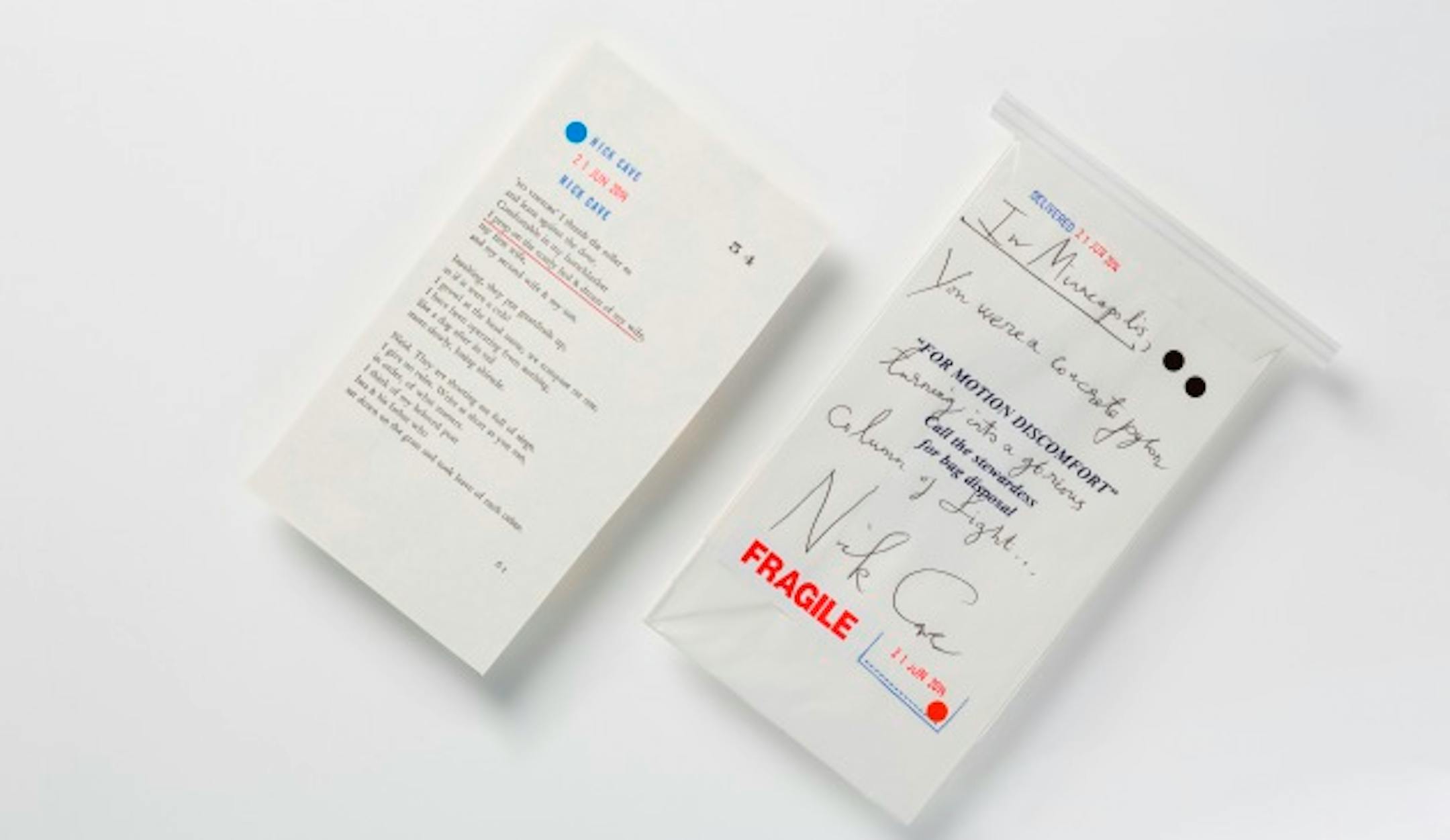 One of 10 "personalized sea sick bags" available in limited edition copies of Nick Cave's new book. / Canongate Books