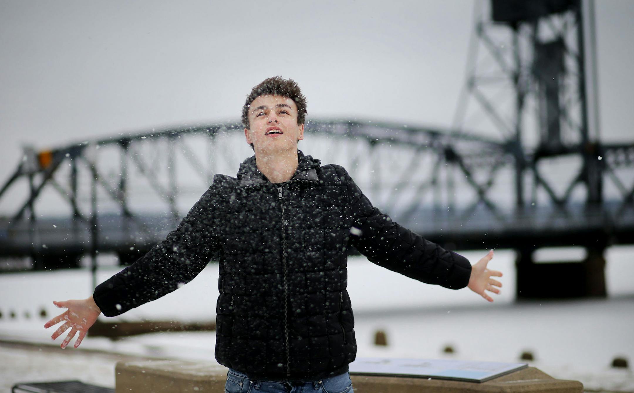 Internet music sensation Jonah Marais of Stillwater is only 16 but already he has 100,000 kids (mostly girls) following him after he began playing live music on the younow.com website. Marais from photographed in Stillwater, MN, near the famous Highway 36 Lift Bridge Thursday, Dec. 18, 2014.](DAVID JOLES/STARTRIBUNE)djoles@startribune.com Internet music sensation Jonah Marais is only 16 but already he has 100,000 kids (mostly girls) following him after he began playing live music on the younow.c