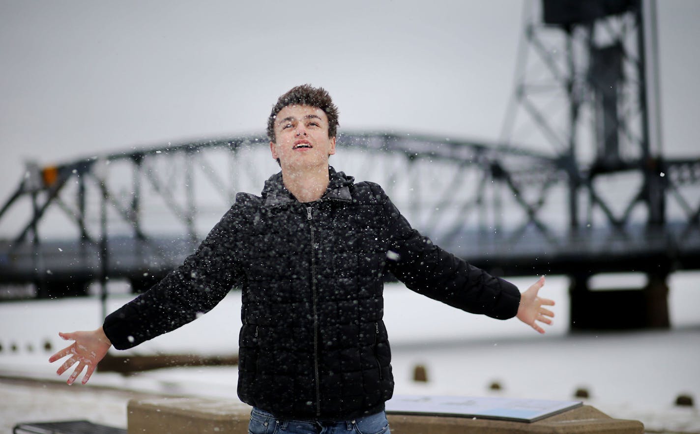 Internet music sensation Jonah Marais of Stillwater is only 16 but already he has 100,000 kids (mostly girls) following him after he began playing live music on the younow.com website. Marais from photographed in Stillwater, MN, near the famous Highway 36 Lift Bridge Thursday, Dec. 18, 2014.](DAVID JOLES/STARTRIBUNE)djoles@startribune.com Internet music sensation Jonah Marais is only 16 but already he has 100,000 kids (mostly girls) following him after he began playing live music on the younow.c