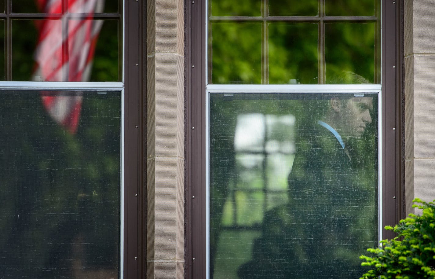 House Speaker Kurt Daudt could be seen in the negotiating room in the governor's residence during budget talks Friday.