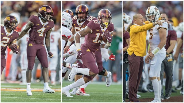 Terell Smith (4), Rashod Bateman (13) and Zack Annexstad (5) are among the Gophers freshmen who are expected to keep playing and use up a year of thei