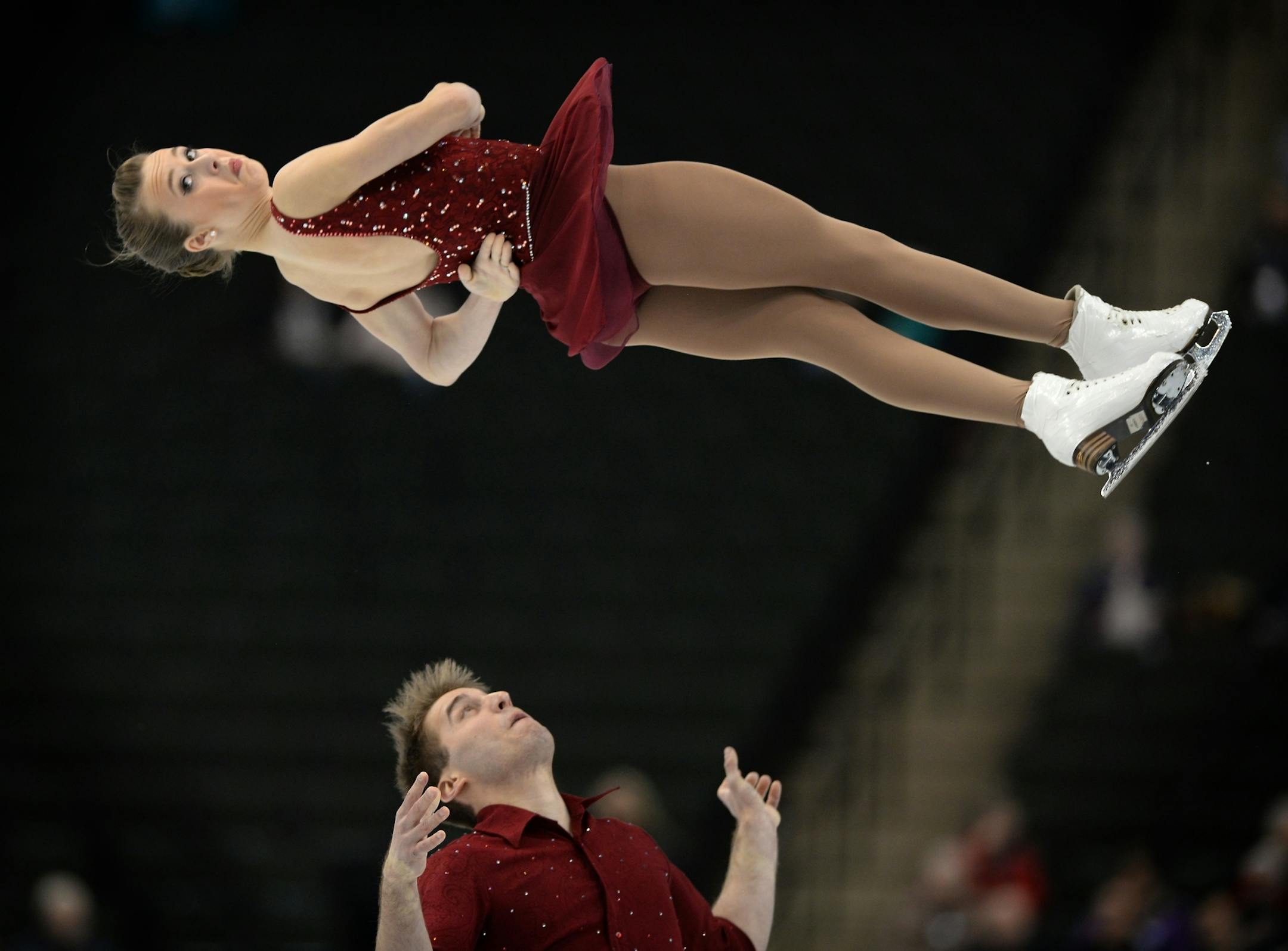 Alyssa McDougal and Paul Schatz executed the twist lift component of their championship pairs short program performance Thursday night.