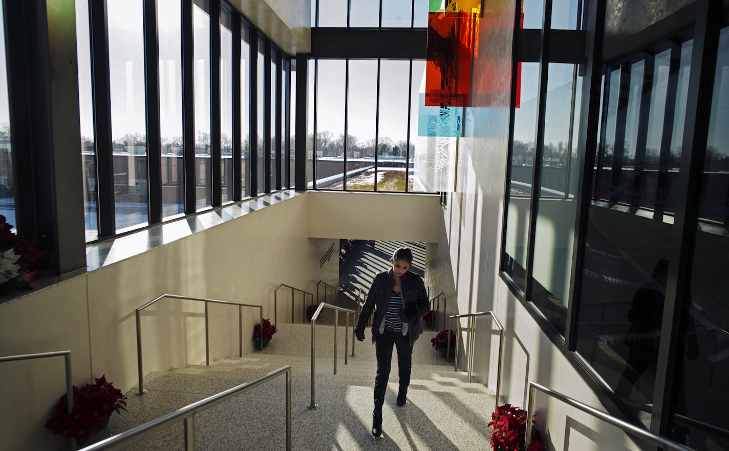 At Toro headquarters in Bloomington, The $25 million addition added 75,000 square feet to existing office space for Toro's 950 workers. A stairway and walkway connect the new are to the older parts of the campus.] Richard Tsong-Taatarii/ rtsong-taatarii@startribune.com