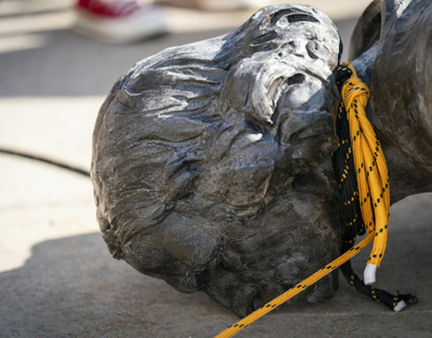 The Christopher Columbus statue after it was toppled by activists in front of the Minnesota State Capitol in St. Paul, Minn., on Wednesday, June 10, 2020. (Leila Navidi/Minneapolis Star Tribune/TNS) ORG XMIT: 1687042