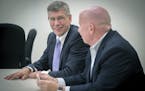 U.S. Rep. Erik Paulsen, left, and Ways and Means Chairman Kevin Brady, right, during an interview with Star Tribune at Best Buy headquarters, Thursday