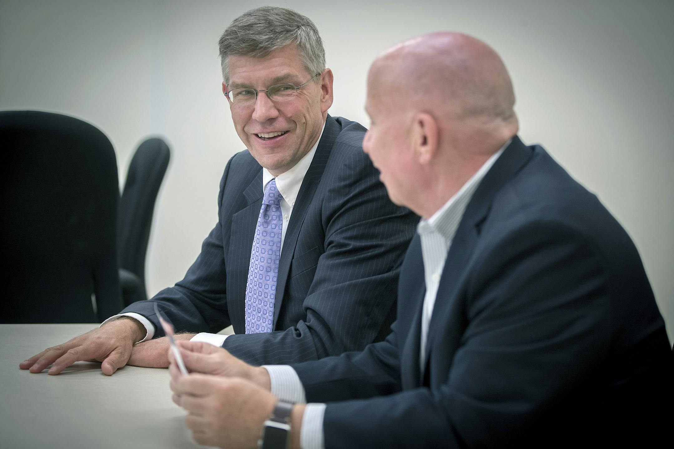 U.S. Rep. Erik Paulsen, left, and Ways and Means Chairman Kevin Brady, right, during an interview with Star Tribune at Best Buy headquarters, Thursday, August 17, 2017 in Richfield, Minn.