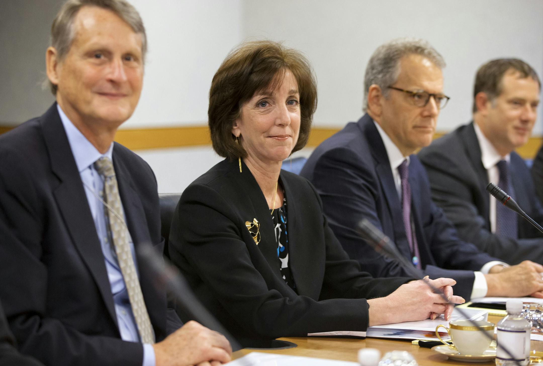 Assistant Secretary of State for Western Hemisphere Affairs Roberta S. Jacobson, second from left, heads the U.S. delegation during the fourth round of talks to re-establish diplomatic relations between the United States and Cuba, Thursday, May 21, 2015, at the State Department in Washington. (AP Photo/Jacquelyn Martin)