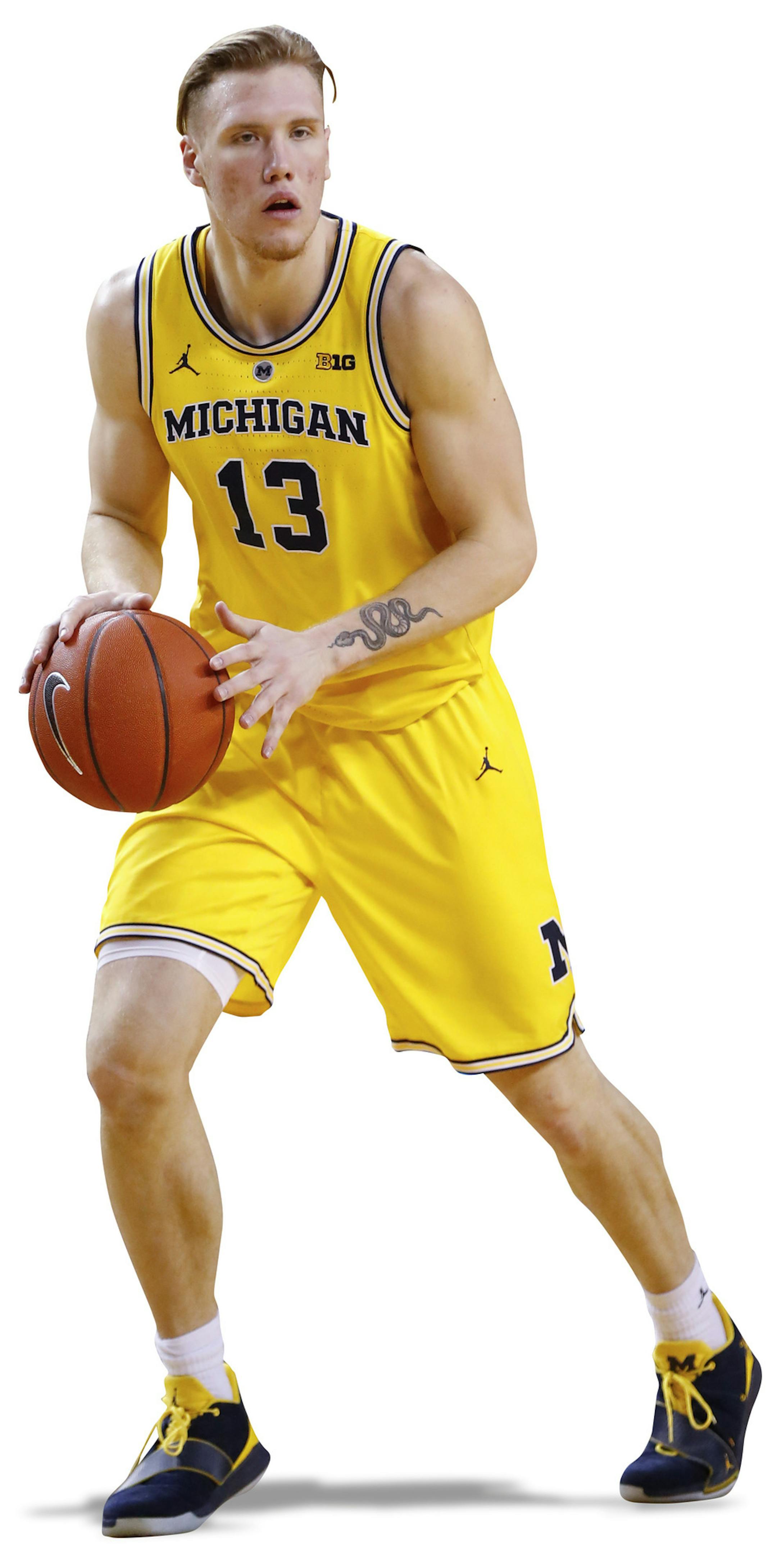 Michigan forward Ignas Brazdeikis plays against Indiana in the second half of an NCAA college basketball game in Ann Arbor, Mich., Sunday, Jan. 6, 2019. (AP Photo/Paul Sancya) ORG XMIT: MIPS10