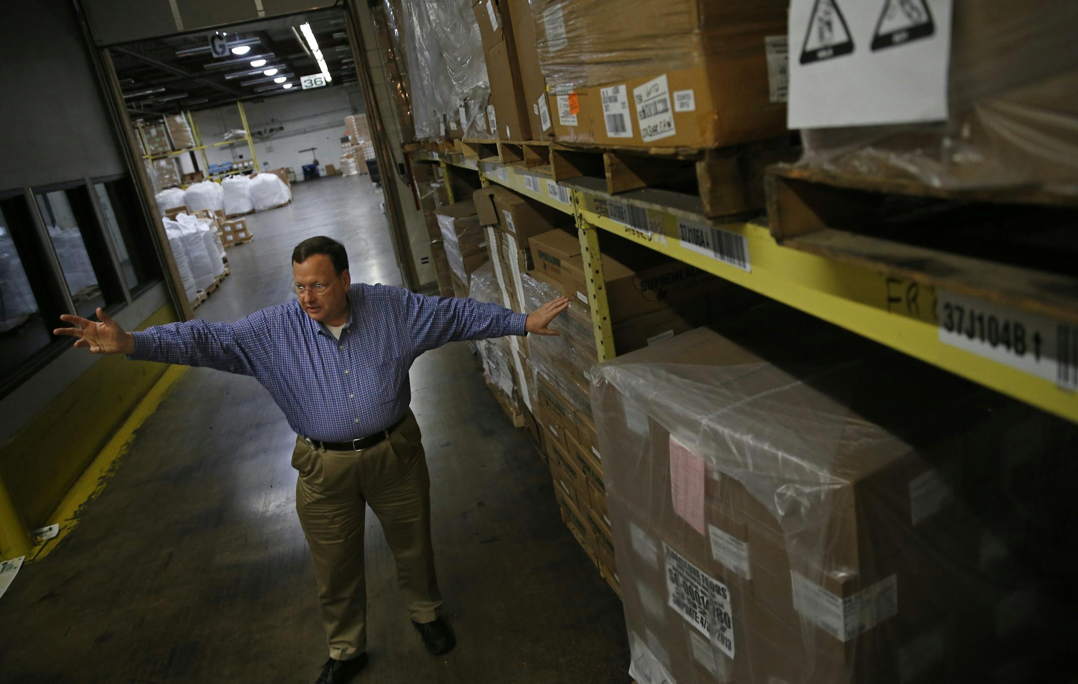 At the Murphy Co. warehouse in Minneapolis, President/CEO Richard T. Murphy Jr. pointed out the variety of clients he serves from a trail mix maker to a nuclear power plant.] richard tsong-taatarii@startribune.com