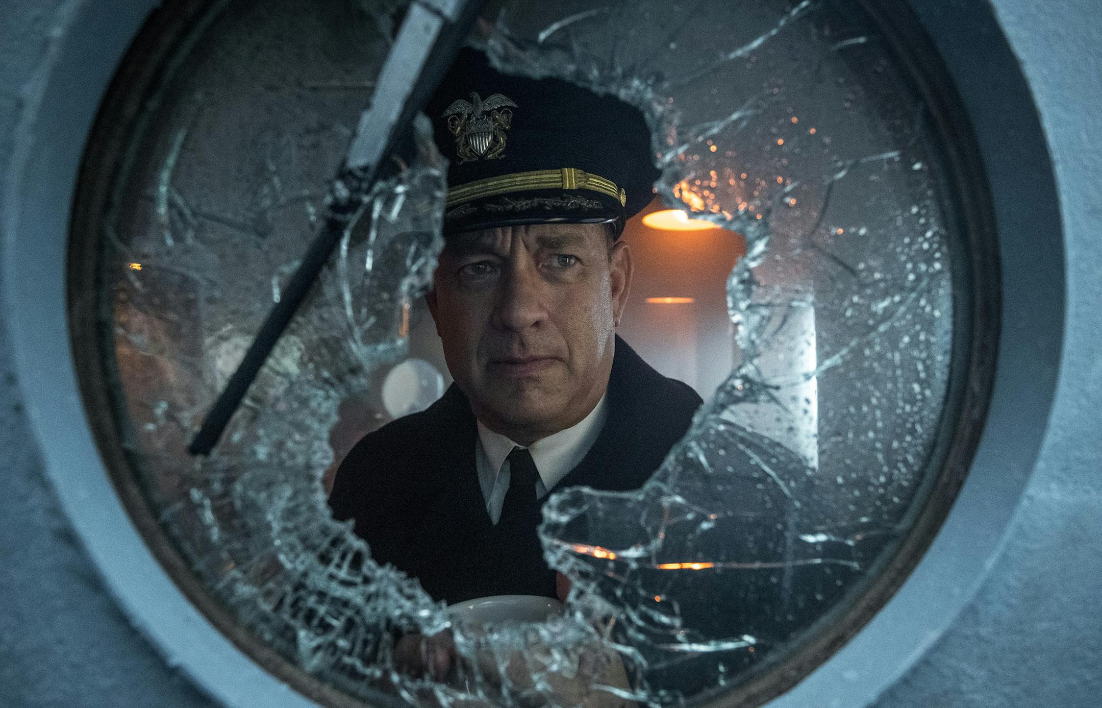 This image released by Apple TV Plus shows Tom Hanks in a scene from "Greyhound." (Apple TV + via AP)