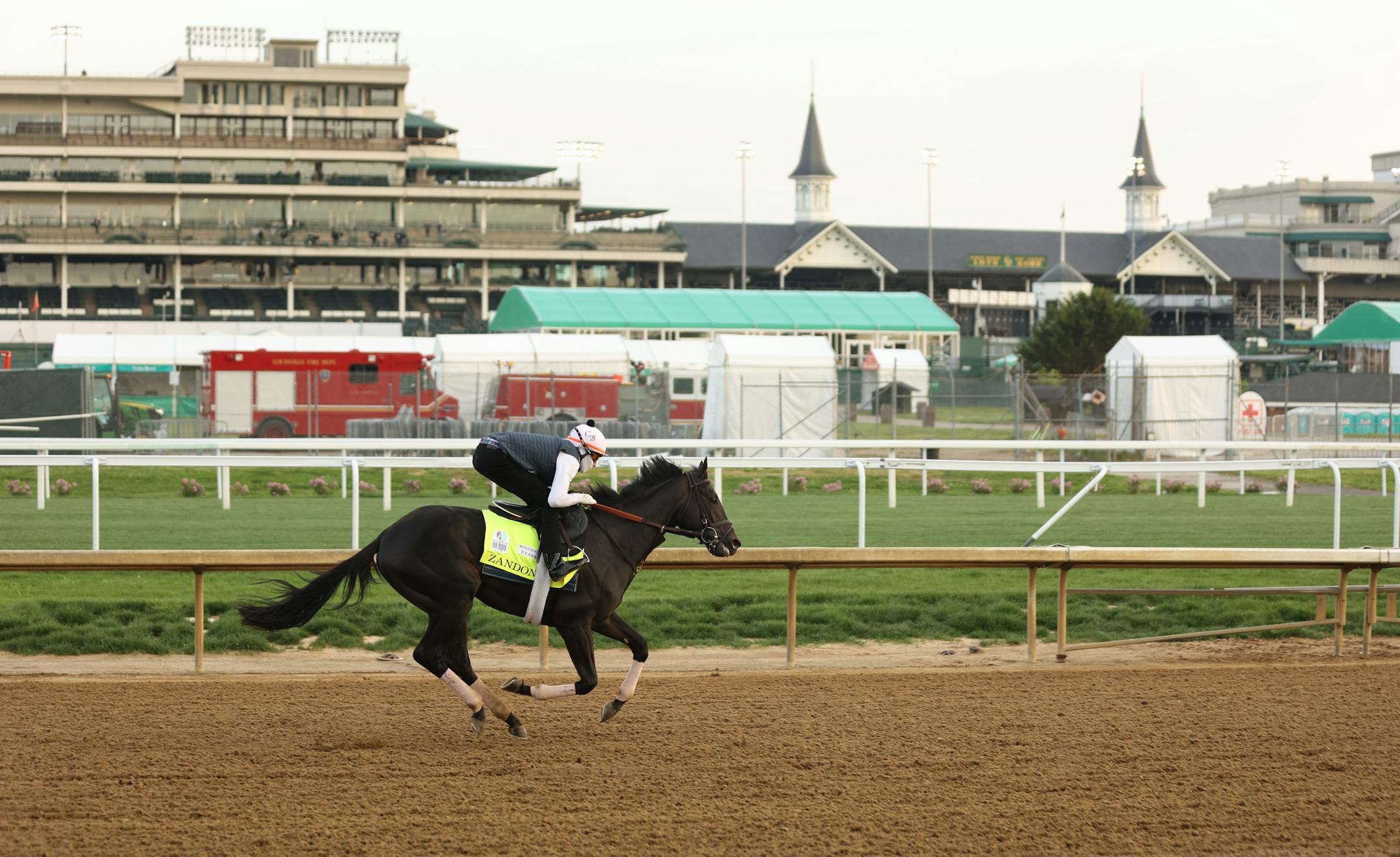Zandon, with Kriss Bon up, on the track at Churchill Downs.