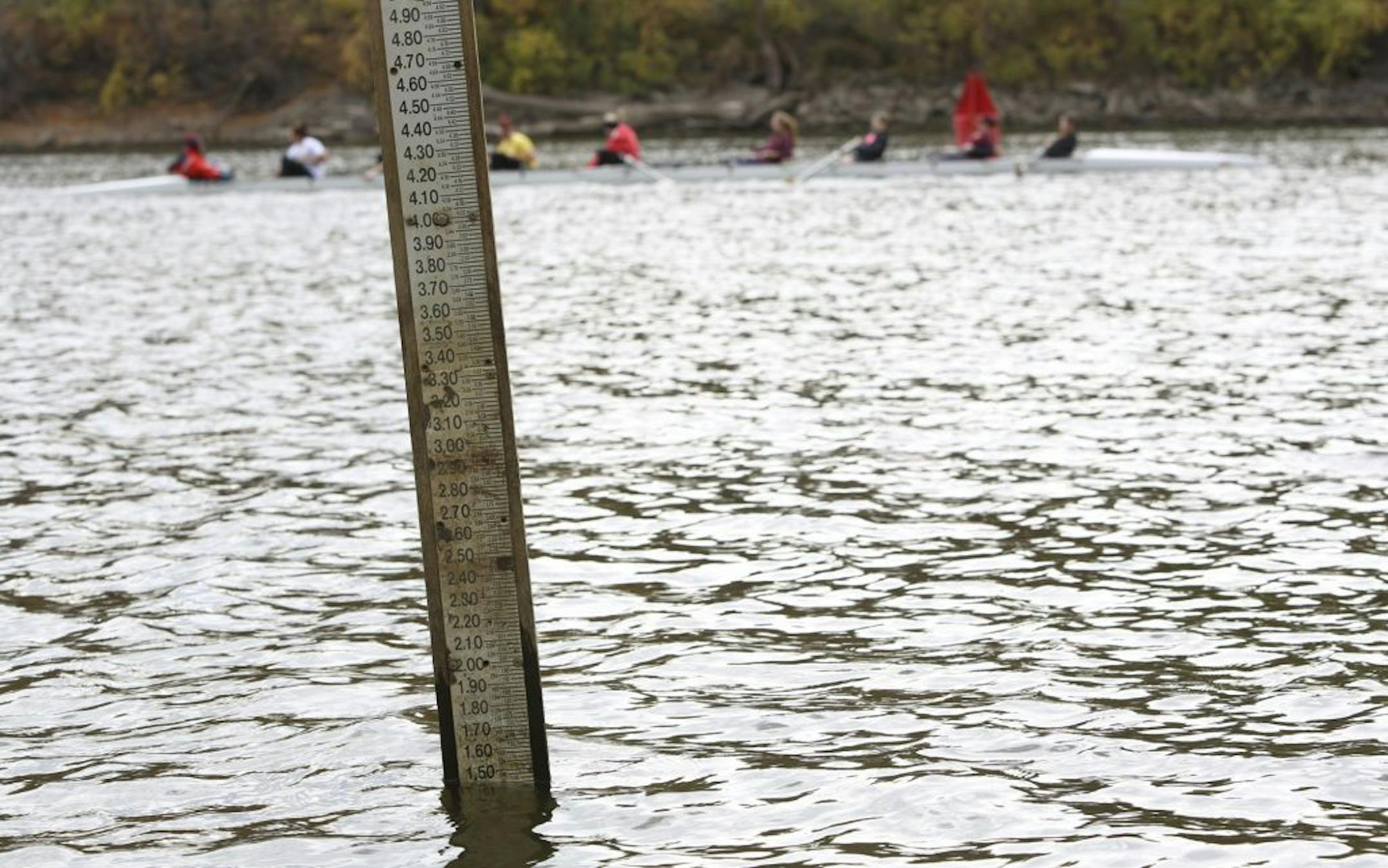 The University of Minnesota's rowing team coursed down the Mississippi River on Wednesday near the U's rowing building. Coach Peter Morgan said that it had been severals years since he's seen the river's water levels this low.
