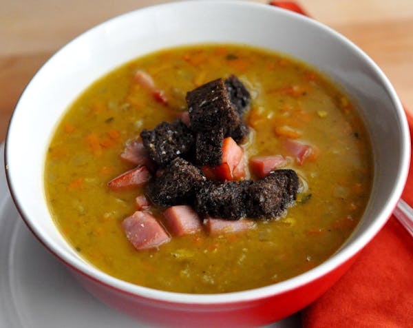 Split Pea Soup with Pumpernickel Croutons. By Meredith Deeds, Special to the Star Tribune