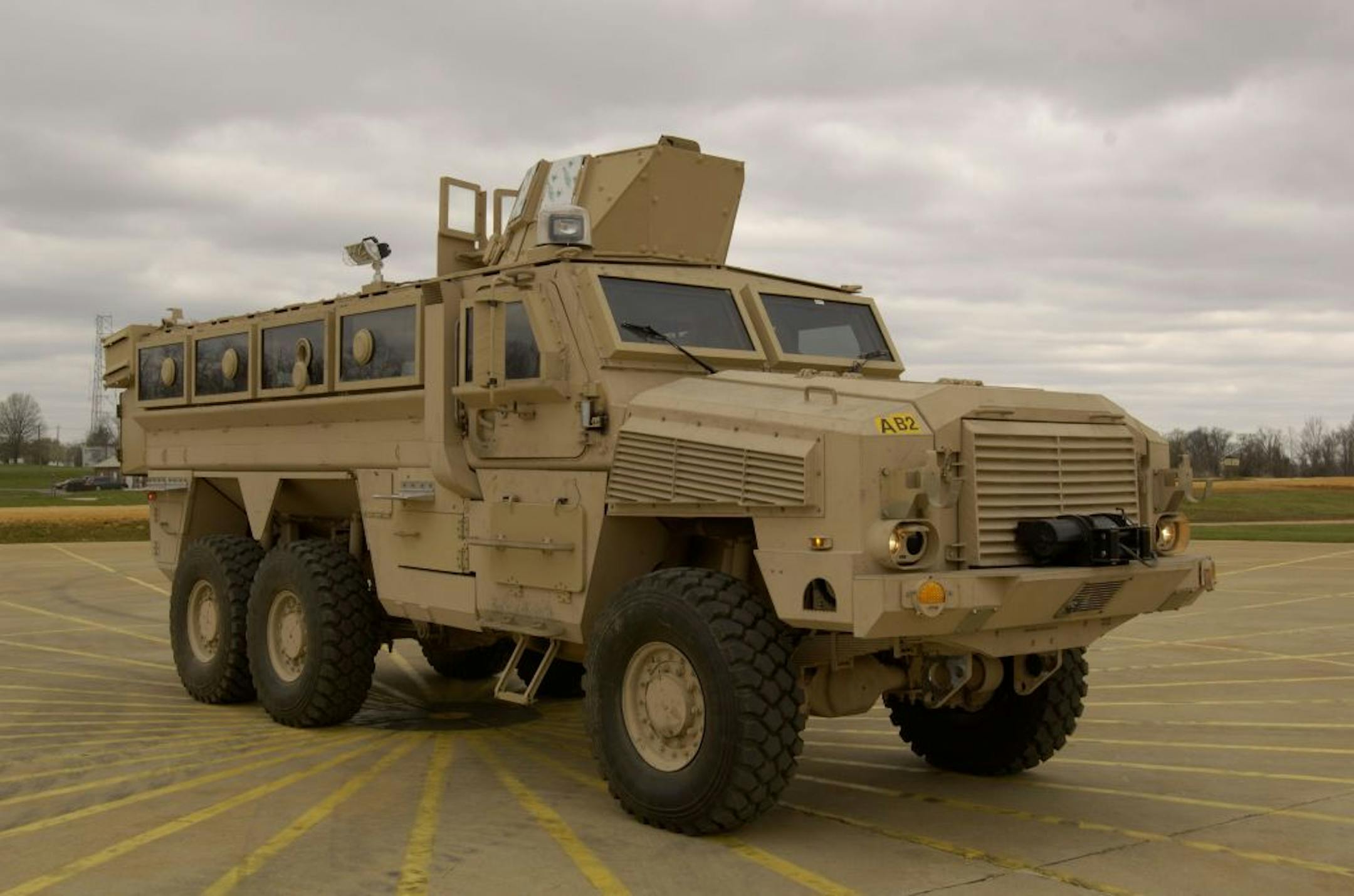 A blastproof vehicle that BAE Systems designed called a Mine Resistant Ambush Protection Vehicle (MRAP).