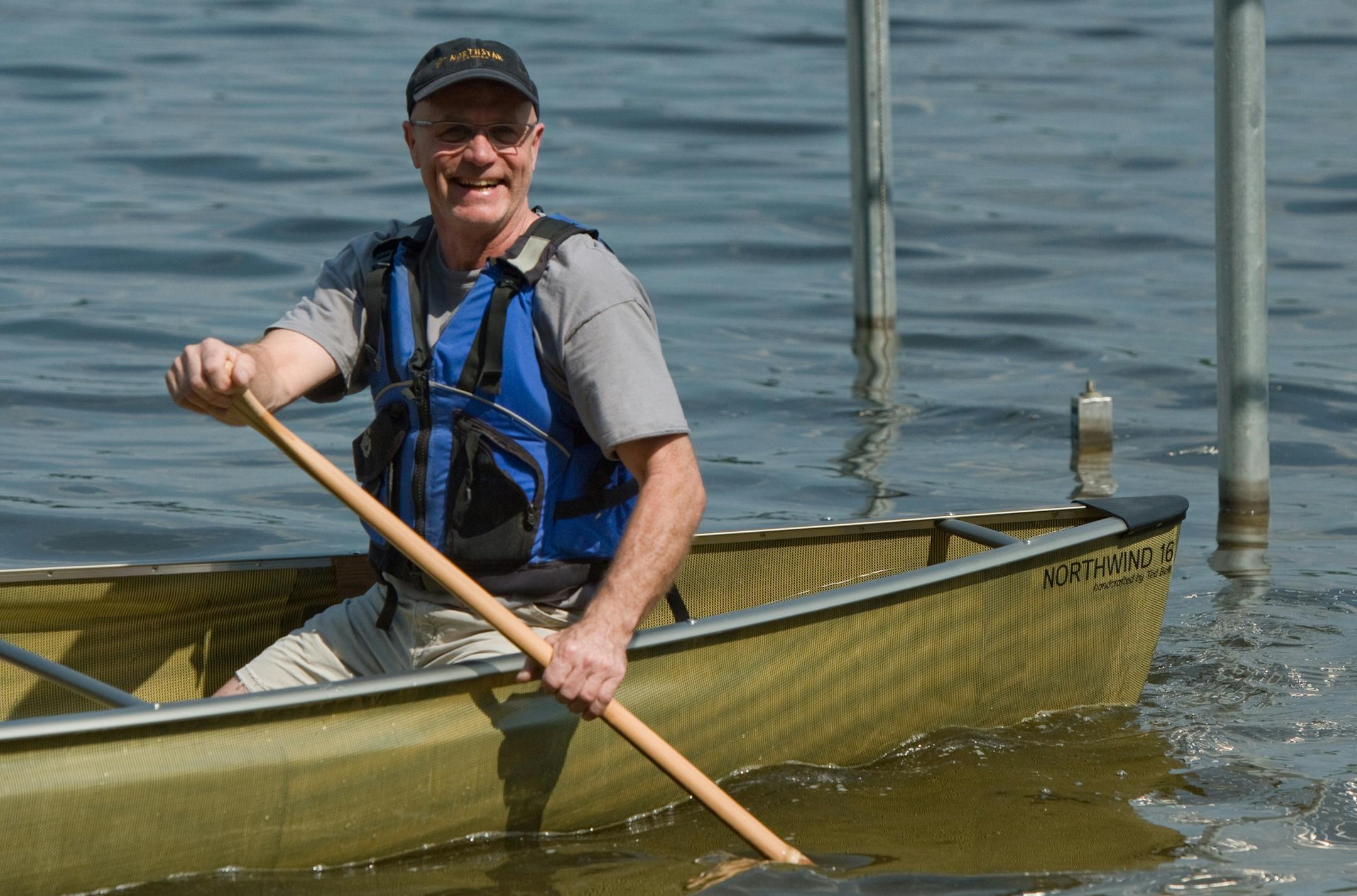 Ted Bell, a 30-year veteran of the paddling industry, showed off one of his newest models. Bell co-founded Northstar Canoes in April 2013.