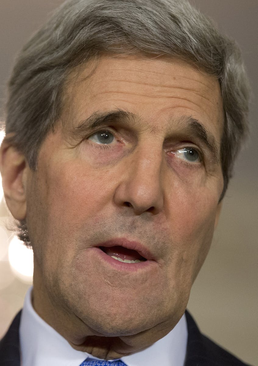 Secretary of State John Kerry speaks to media at the State Department in Washington, Thursday, Nov. 19, 2015, during a news conference with Bahrain's 