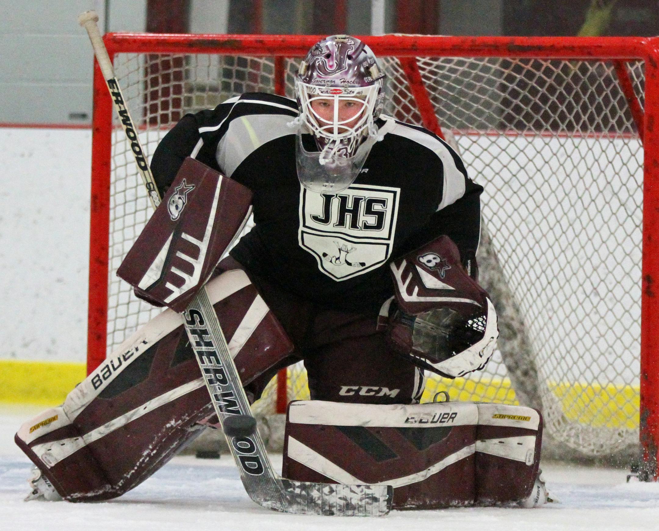 St. Paul Johnson senior hockey goalie Sam Moberg is an ironman between the pipes, having not missed a start since taking the job in eighth grade.