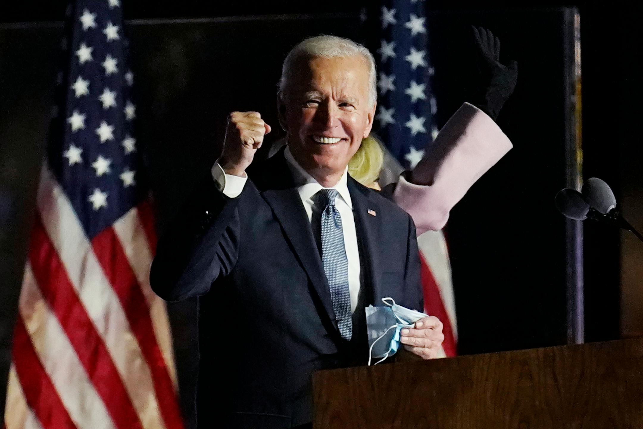 Democratic presidential candidate former Vice President Joe Biden spoke to supporters early Wednesday after the election, in Wilmington, Del.