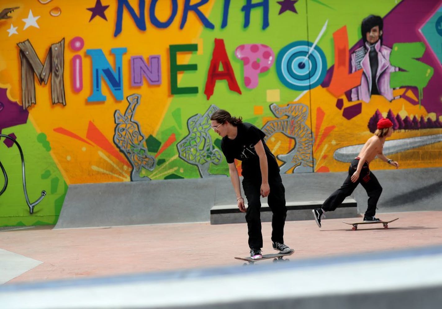 Hayden Alexander, 20, of Woodbury and Blake Vang on their boards. "I like it a lot," Alexander said of the park.