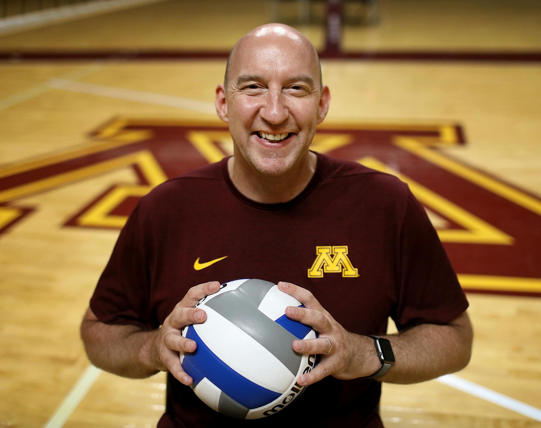 The expectations are high for University of Minnesota women&#xed;s volleyball coach Hugh McCutcheon and his talented, young team that went deep into the NCAA tournament last year and will hosting the 2018 Division I Women's Volleyball Championship in December. Here, McCutcheon is seen posing for a portrait before practice Tuesday, Aug. 14, 2018, at Maturi Pavilion on the University of Minnesota campus in Minneapolis, MN.] DAVID JOLES &#xef; david.joles@startribune.com University of Minnesota wom
