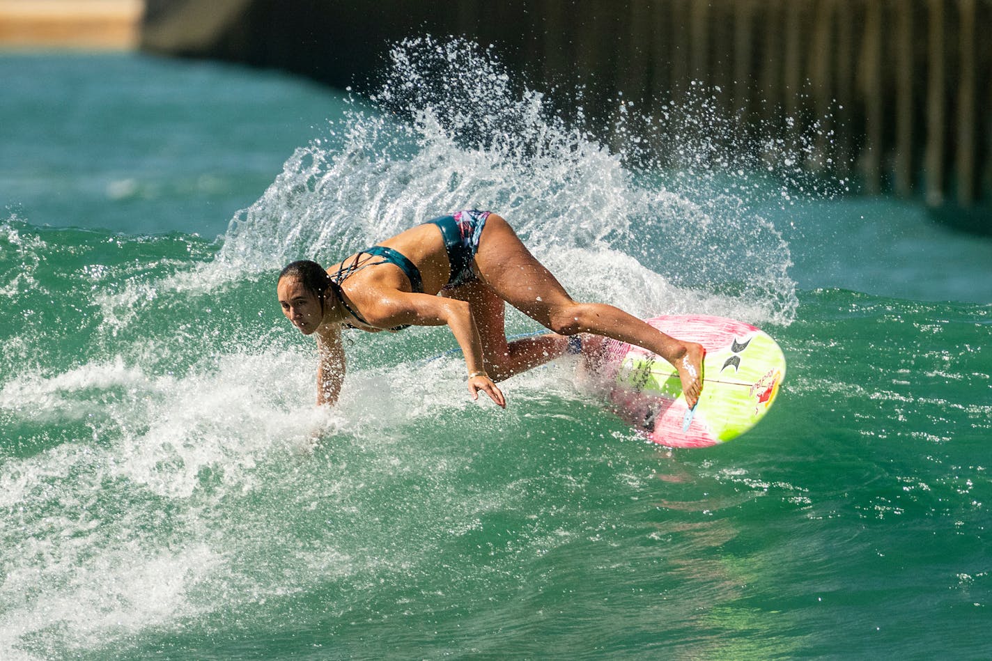 Carissa Moore of the United States practices for a World Surf League competition at Surf Ranch on Tuesday, June 15, 2021, in Lemoore, Calif. (AP Photo/Noah Berger)