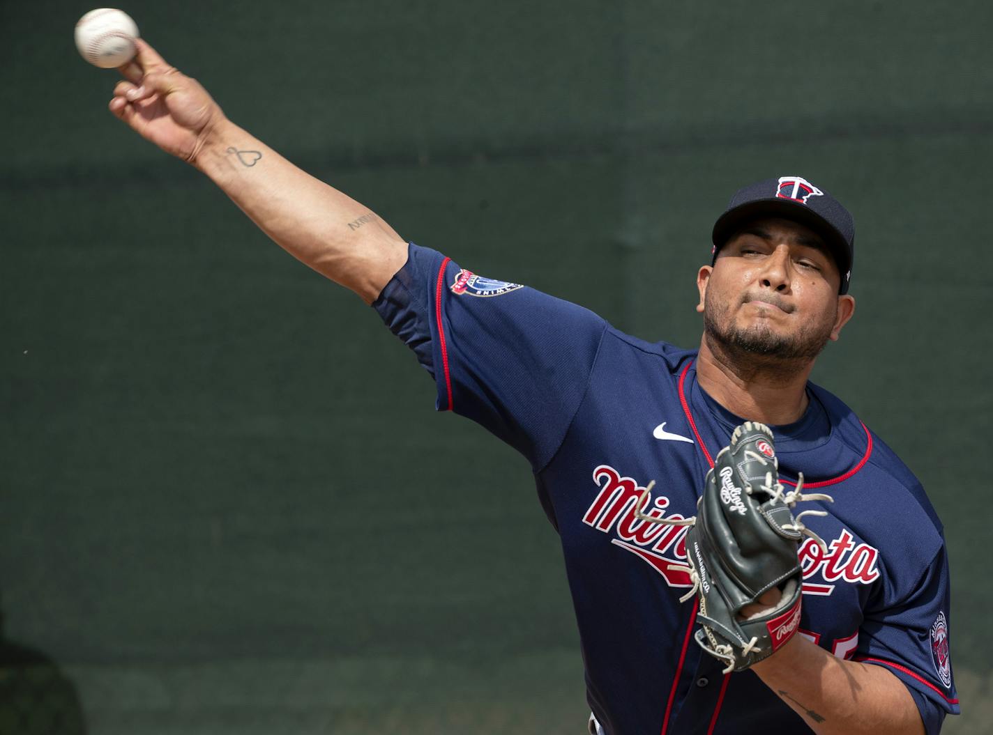 Minnesota Twins pitcher Jhoulys Chacin (45) threw in the bullpen. ] CARLOS GONZALEZ &#x2022; cgonzalez@startribune.com &#x2013; Fort Myers, FL &#x2013; February 16, 2020, CenturyLink Sports Complex, Hammond Stadium, Minnesota Twins, Spring Training