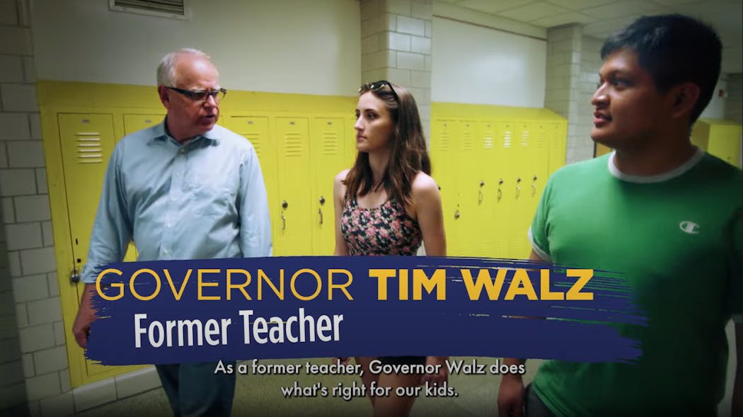 Screenshot of a campaign ad from Gov. Tim Walz
