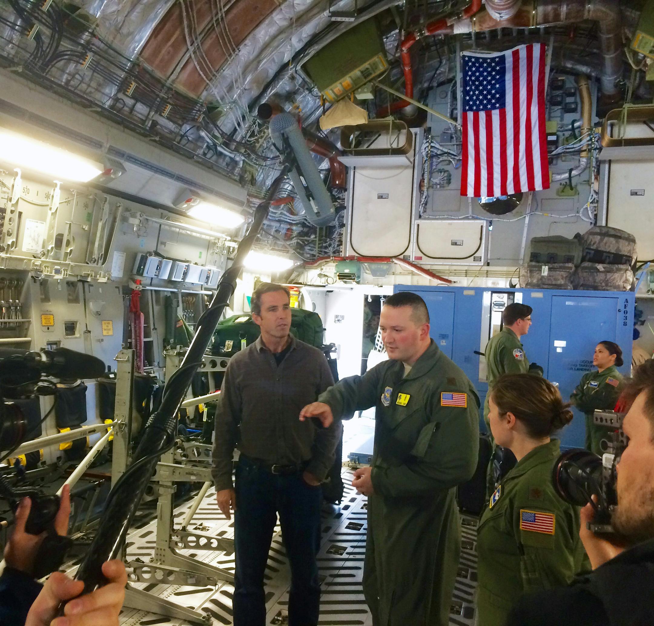 Bob Woodruff talks with a Critical Care Air Transport Team (CCATT) aboard a C-17 at Ramstein Air Base in Germany in "Military Medicine: Beyond the Battlefield"
Photo courtesy of NJTV