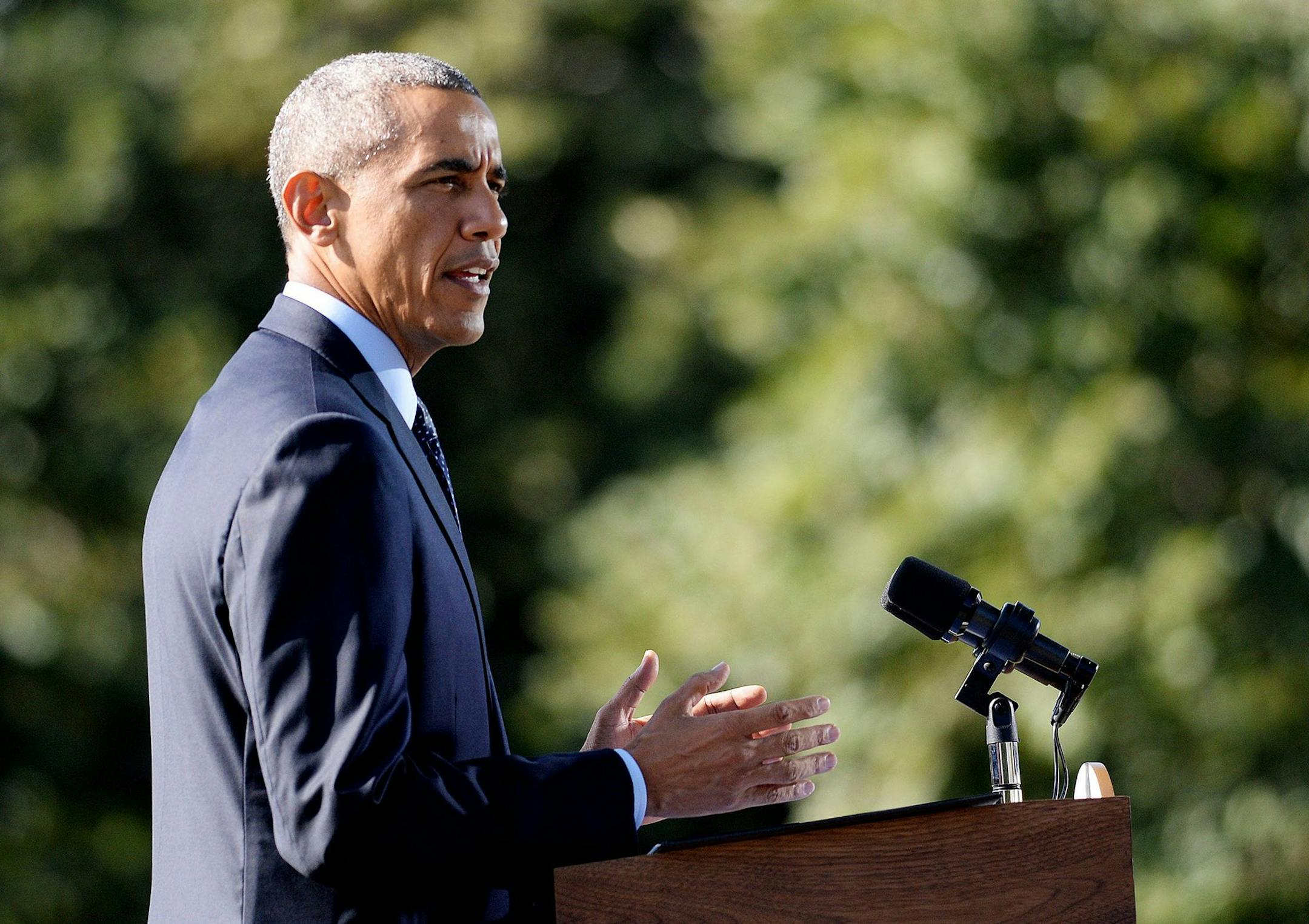 President Barack Obama delivers a statement about the U.S. strategy against ISIS at the White House in Washington, D.C., on Tuesday, Sept. 23, 2014. (Olivier Douliery/Abaca Press/MCT)