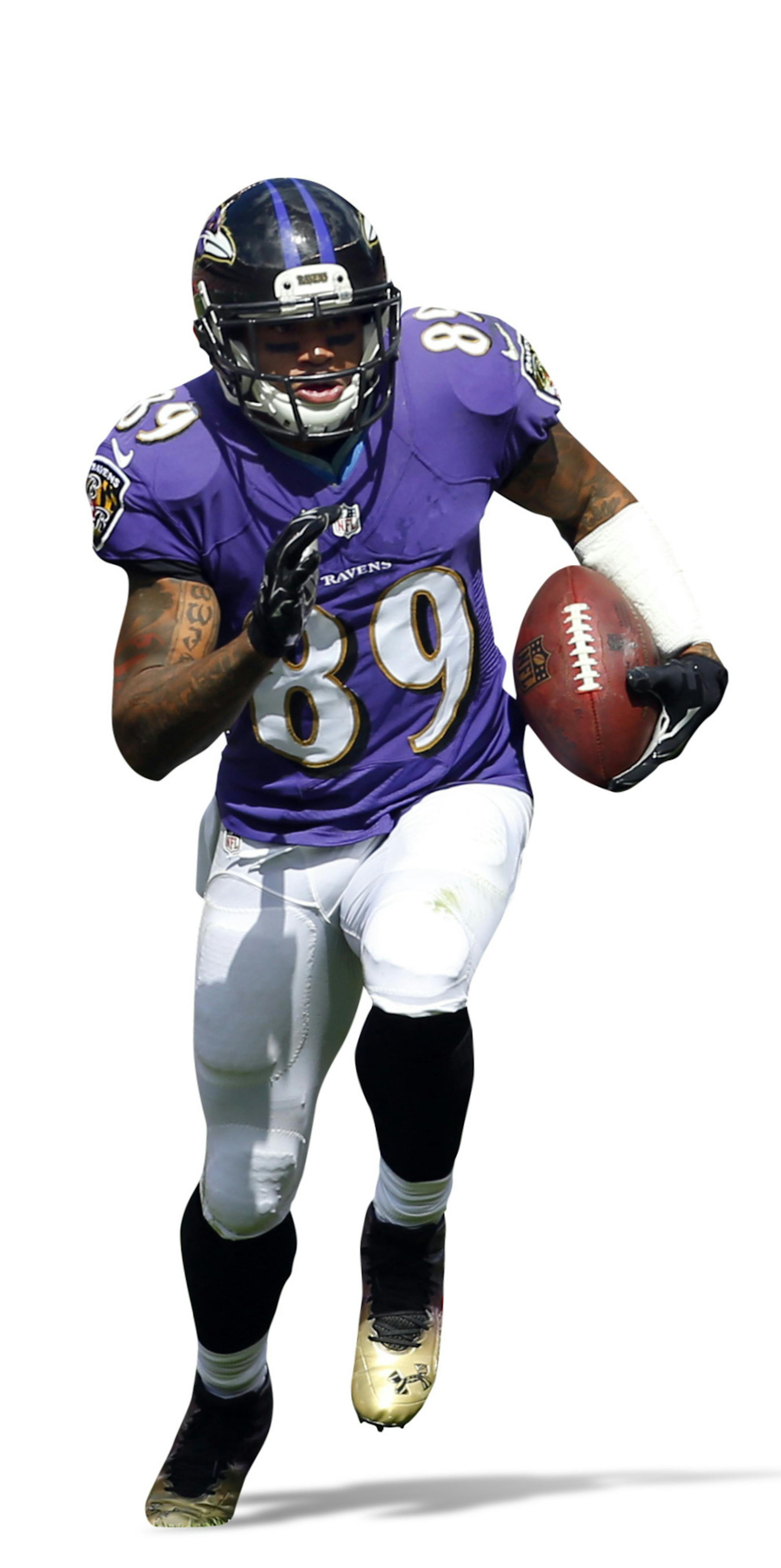 Baltimore Ravens wide receiver Steve Smith (89) runs after making a catch against the Cleveland Browns during an NFL game at the FirstEnergy Stadium in Cleveland on Sunday, Sept. 21, 2014. (Jeff Haynes/AP Images for Panini) ORG XMIT: JHIL187