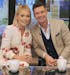 In this photo released by Disney/ABC Home Entertainment and TV Distribution, Kelly Ripa and Ryan Seacrest pose for a photo at "Live" on Monday, May 1,