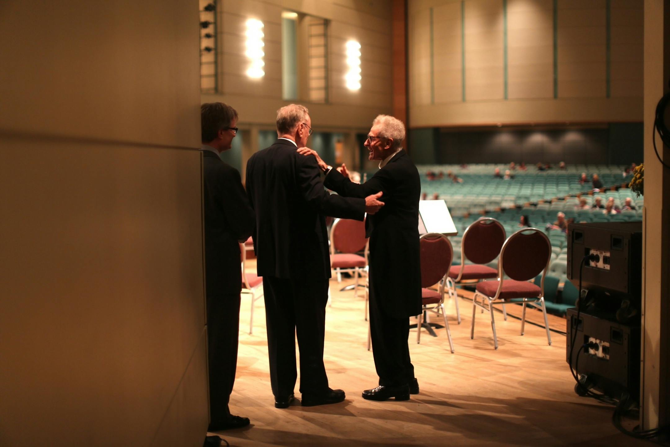 Stanislaw Skrowaczewski greeted a man on stage before the Gala Concert. The players of the Minnesota Orchestra, who are in lock-out over their contract, held a concert the Minneapolis Convention Center on Thursday, October 18, 2012 in Minneapolis, Minn.
