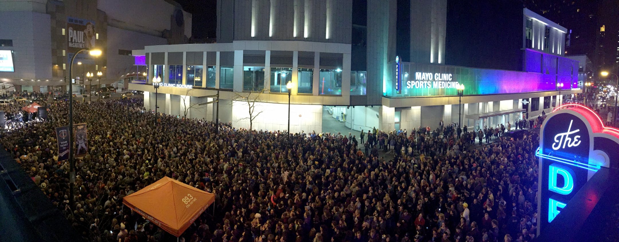 The crowd outside of First Ave. after the death of Prince.