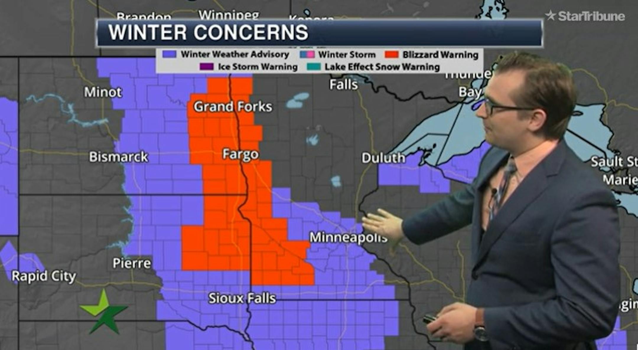 A blizzard warning because of blowing show was in effect Wednesday for Minnesota's western border.