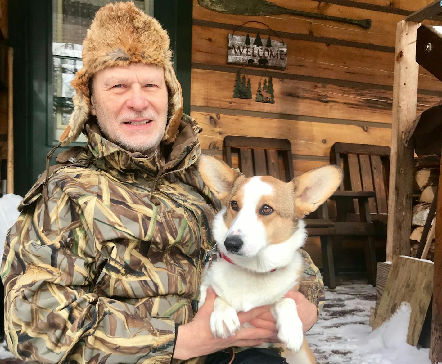 Bill Vagts and Darla, his pet Corgi.