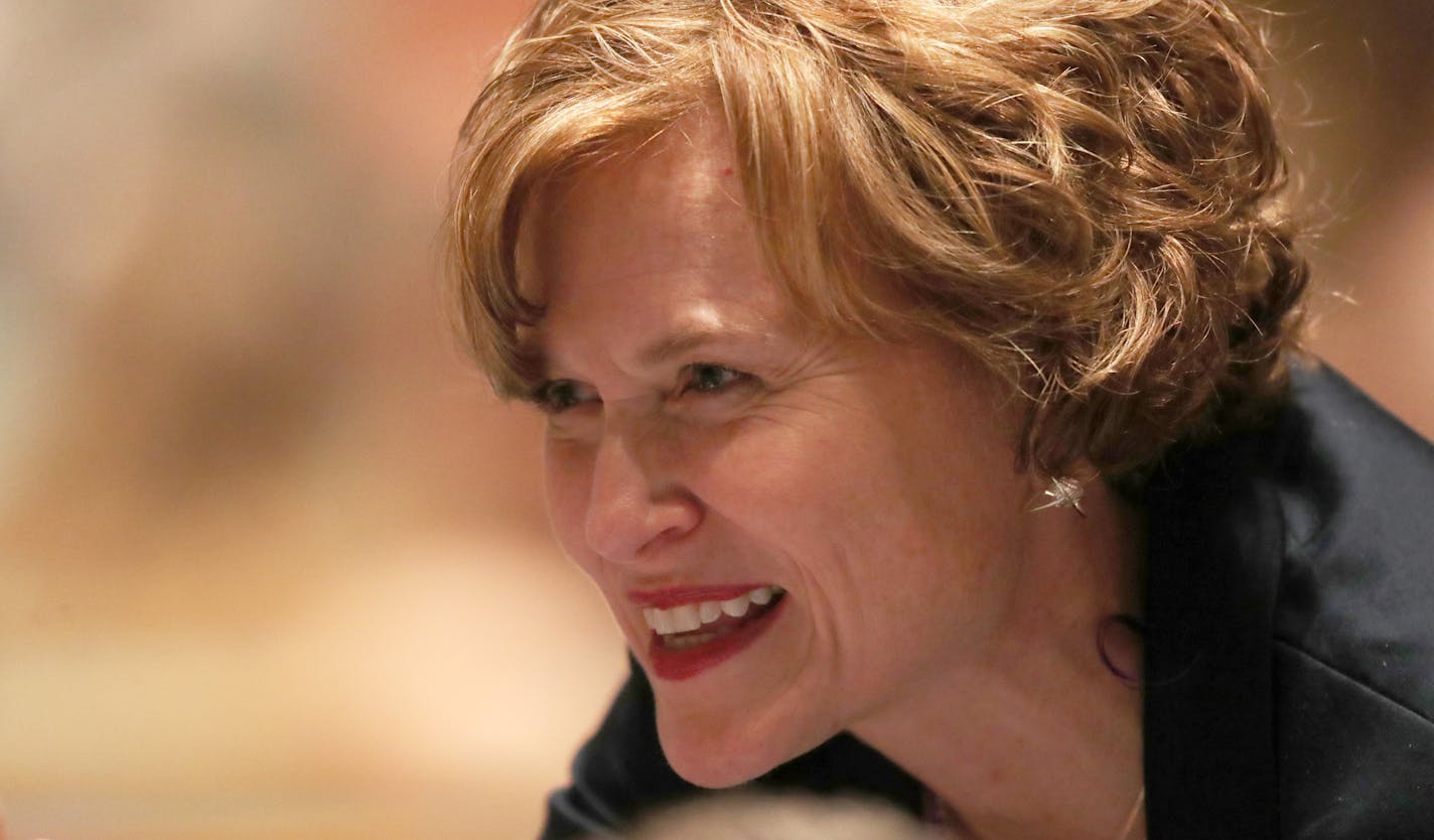 Minneapolis Mayor Betsy Hodges mingles with candidates during the Minneapolis DFL convention Saturday, July 8, 2017, at the Minneapolis Convention Center in Minneapolis, MN.