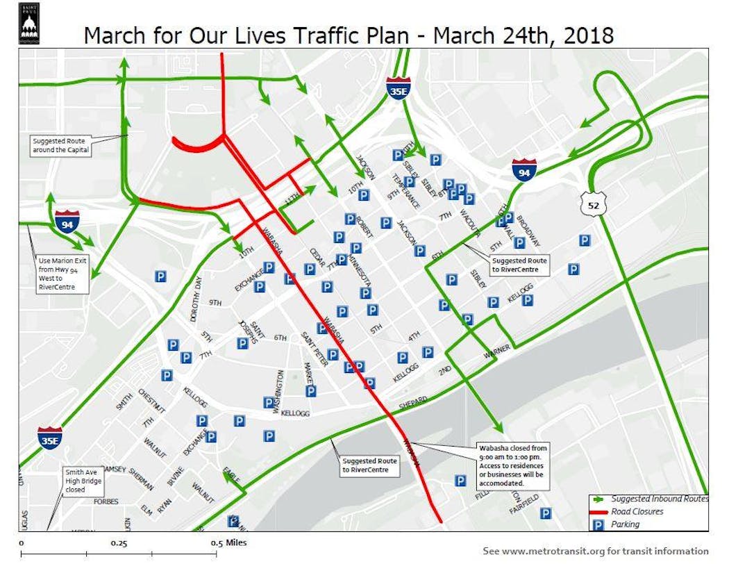 Street closures planned for the march in St. Paul on Saturday. 