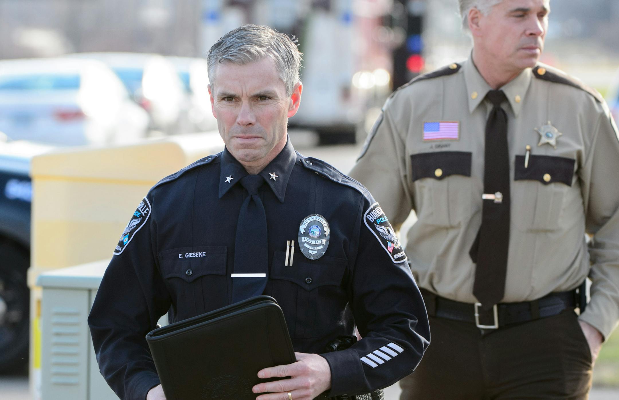 Burnsville Police Chief Eric Gieseke. Burnsville Police investigate a shooting that occured in a McDonald's parking lot Thursday morning. ] GLEN STUBBE * gstubbe@startribune.com Thursday March 17, 2016 EDS, graphic content, covered body of victim in parking lot