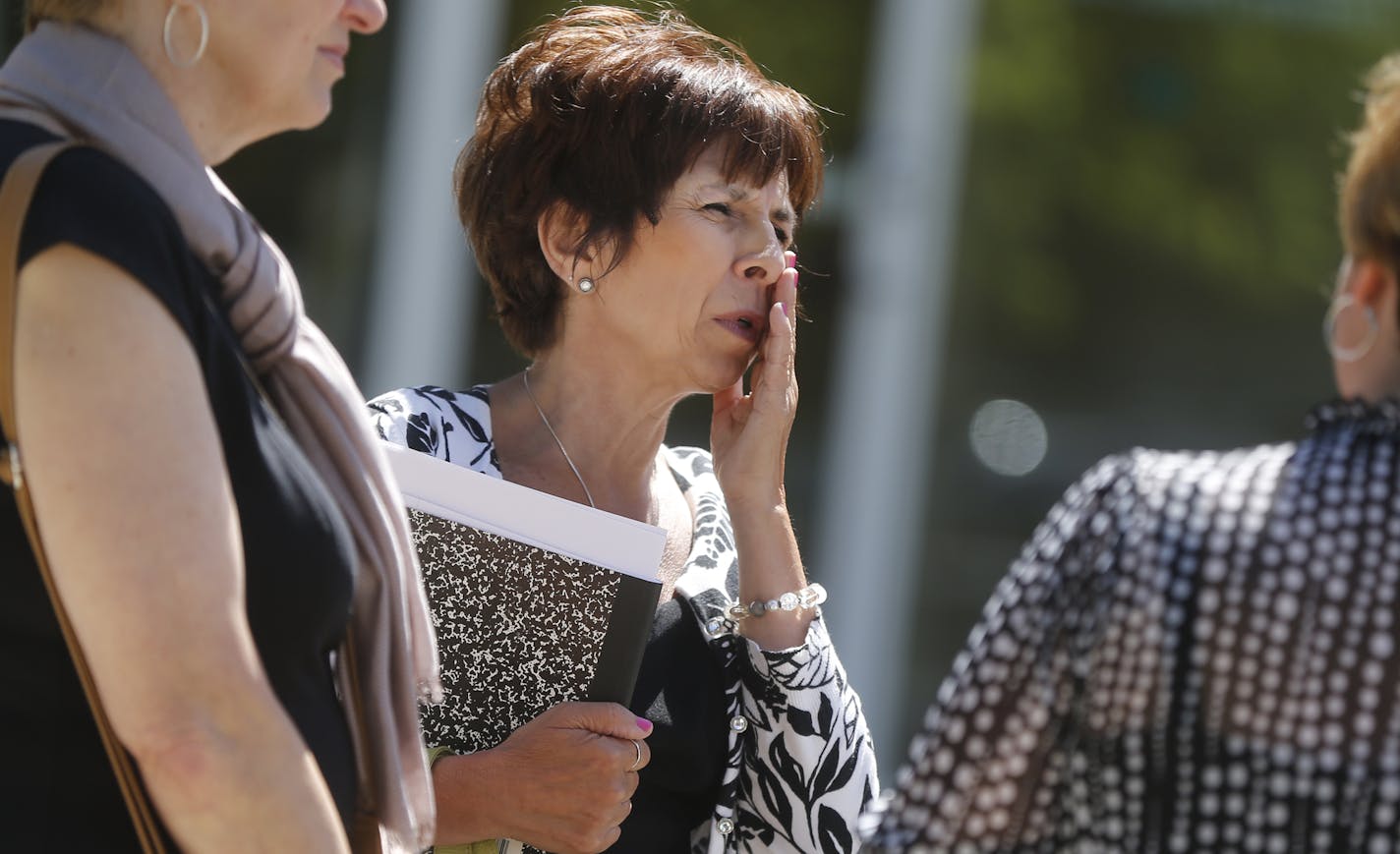 At the Kandiyohi Courthouse where Robert Warwick pleaded guilty to killing his grandmother on July 2, 2014, aunt Cheri Ekbom(center) was upset that her nephew did not admit to premeditating the possible murder of his grandmother during the robbery. ] rtsong-taatarii@startribune.com